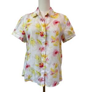 New TOMMY BAHAMA Women's White Floral Short Sleeve Hawaiian Shirt Top Size XS